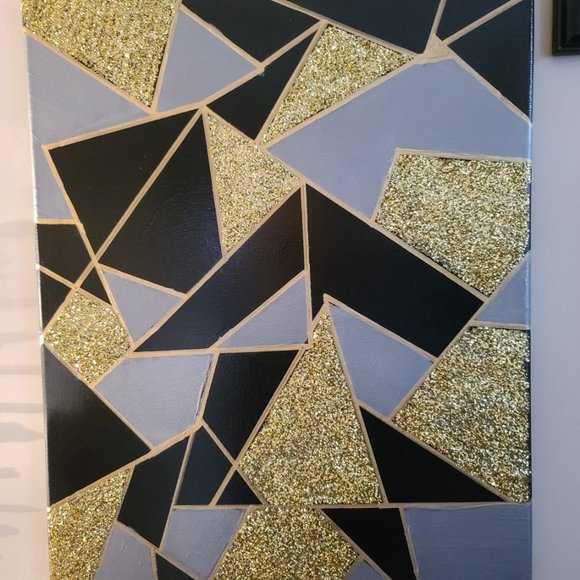 16 x 20 Black and Grey with golden sparkles finished with resin - Picture 1 of 2